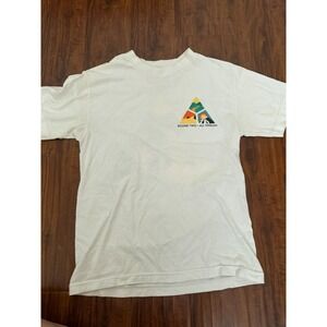 RoundTwo Mens White All Terrain T-shirt Size Small Two Sided Graphics Mountains
